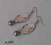 Orecchini pietra ovale a specchio e perla argento