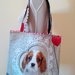 Borsa shopper in cotone con cagnolino e cuore, fatta a mano