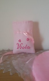 Inserzione riservata n.50 sacchettini tela aida rosa "Viola" 