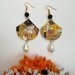 Klimt orecchini di carta pendenti con ciondolo a ventaglio e perle nere e bianche