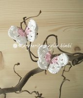 Coppia elastici fermacapelli farfalla rosa/bianca - accessori capelli - fatto a uncinetto - cotone