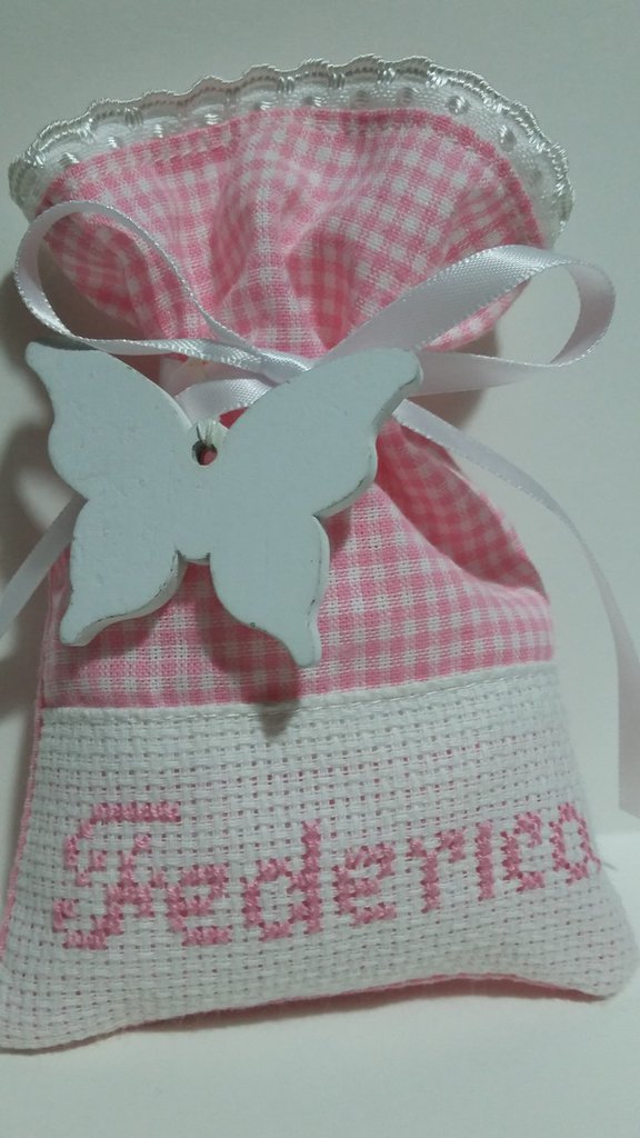 Crociedelizie – 25 Sacchettini Bomboniera In Raso Con Ricamo Iniziale E Calice Comunione/cresima – Regalo Personalizzato Bimbo O Bimba