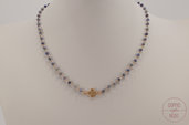 Collana modello rosario in argento 925 placcato oro rosa e ciondolo in zirconi
