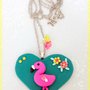 Collana con fenicottero rosa in fimo, collane estive, gioielli tropicali, gioielli estivi, gioielli alla moda, amante dei fenicotteri