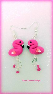Orecchini fenicottero rosa in fimo, orecchini estivi, gioielli per l'estate, orecchini tropicali, orecchini esotici, orecchini divertenti