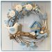 Fiocco nascita in viticcio decorato con roselline,farfalla,uccellino, nido e cuore azzurri e bianchi