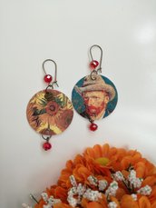 Van Gogh orecchini di carta pendenti con perline rosse