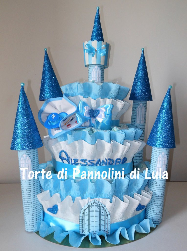 Torta Pannolini DODOT Blu - Originale Regalo Per Baby Shower E Battesimo Con Biglietto Personalizzato
