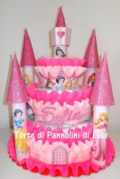 Torta di Pannolini Pampers Castello - idea regalo utile originale nascita battesimo baby shower