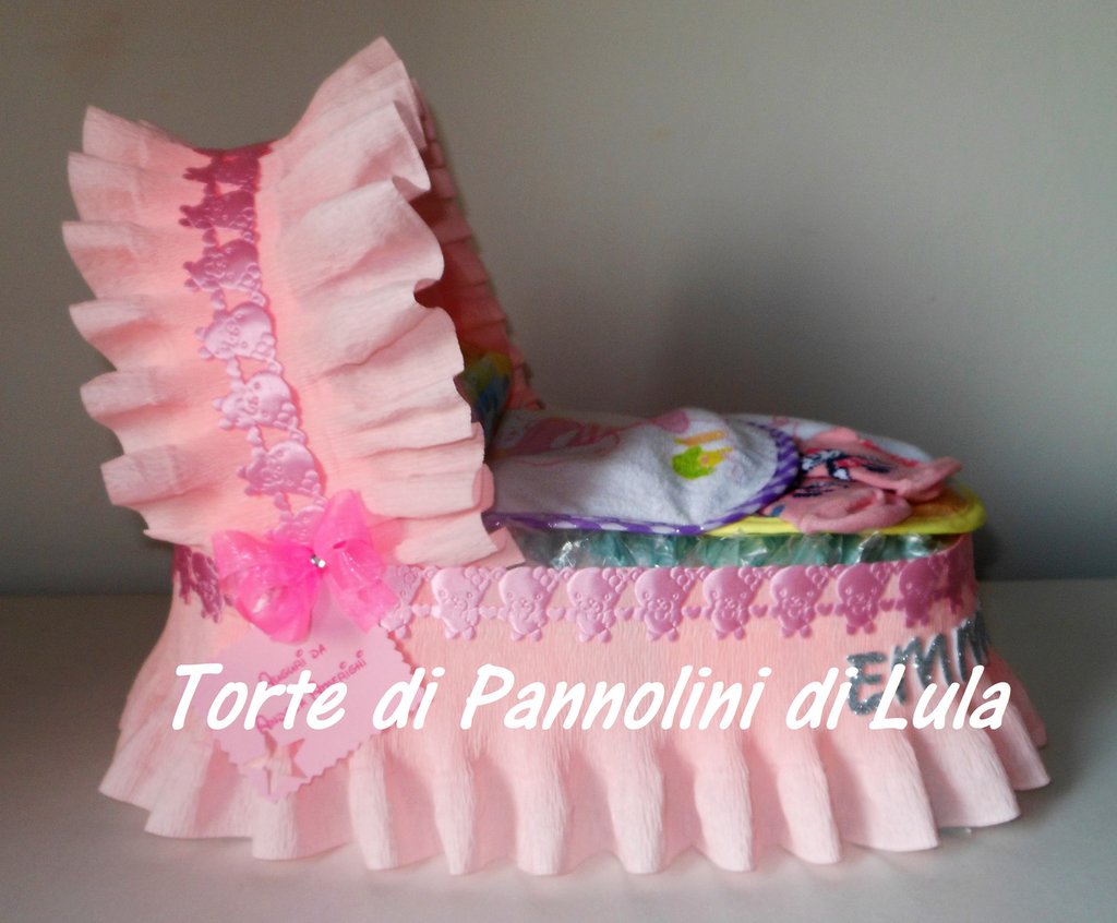 Torta Pannolini 2 Piani Bavaglia Rosa - Stock Point - 11