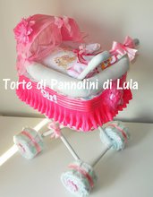 Torta di Pannolini Pampers CARROZZINA GRANDE - idea regalo nascita battesimo compleanno femmina
