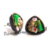 Orecchini Ramen - handmade in fimo e cernit con uova, spaghetti, carne e verdure - miniature handmade