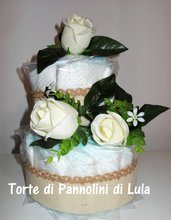 Torta di Pannolini elegante Pampers unisex + rose idea regalo nascita battesimo