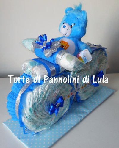 Torta di Pannolini MOTO BICICLETTA Inter regalo nascita battesimo baby shower 