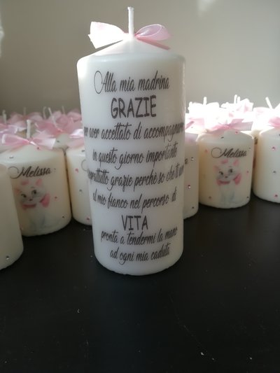 Candela candele grandi decorate brillantini stampa Aristogatti Mino