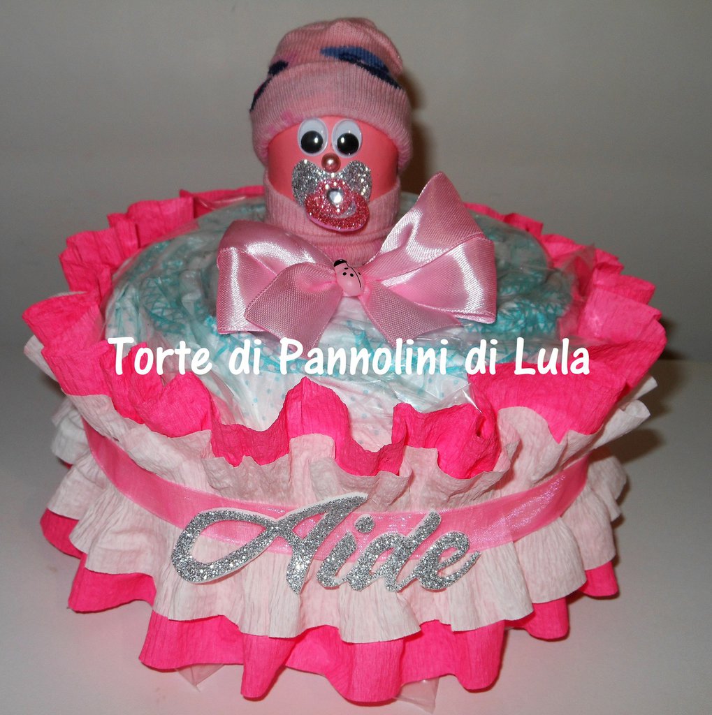 Torta Pannolini Bambina Idea Regalo - Baby Shower O Nascita, Con Nuvoletta E Fiocchi - Foto 11