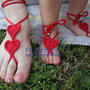 decorazioni per piedi mamma e figlia uncinetto cuore rosso fatto a mano