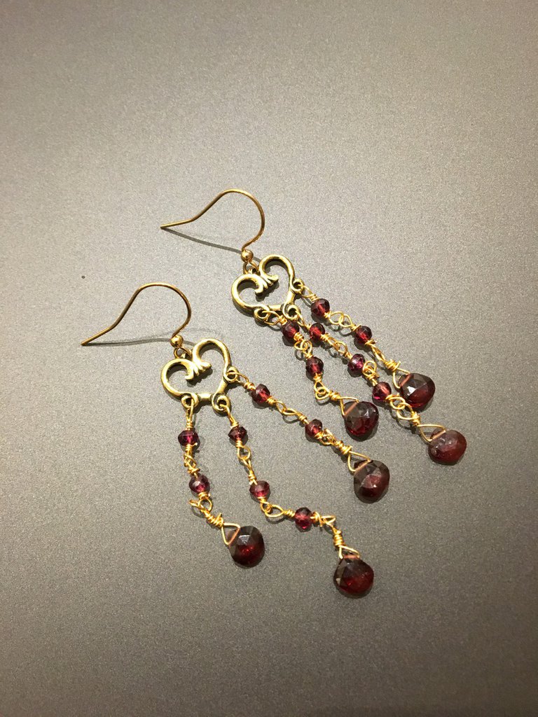 Orecchini Pendenti A Goccia Di Granato Rosso Riempiti In Oro 14 - Foto 4
