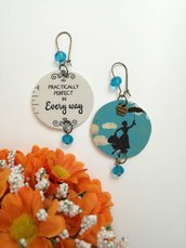 Mary Poppins orecchini di carta pendenti con ciondolo a cerchio e perline celesti