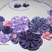 Collana kanzashi fatta a mano " Tanti fiori colore viola, rosa,lilla"1