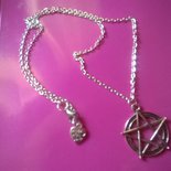 Collana Con Ciondolo Strega Tripla Luna E Pentacolo, Acciaio Inox, Lunghezza 51 Cm, Wicca