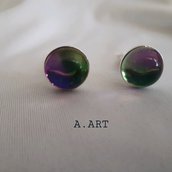 Gemelli per camicia con pietra effetto vetro verde e viola
