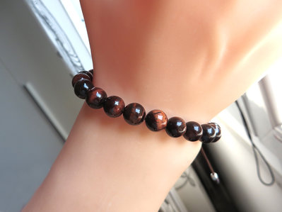 Bracciale Elastico Uomo In Occhio Di Tigre Rosso &ndash; Perle 12mm, Pietra Naturale