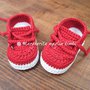 Scarpine tennis rosse neonato/bambino fatte a mano - uncinetto - cotone