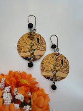 Klimt Albero della vita orecchini di carta pendenti con ciondolo a cerchio e perline nere