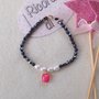 Bracciale in ematite nera , argento 925 e agata fucsia