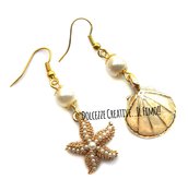 Orecchini Stella marina e conchiglia - Linea mare - miniature smaltate con perle - idea regalo