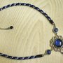 COLLANA VERSAILLES 3 - con cabochon glitter blu notte e argento e catena in cordino intrecciato