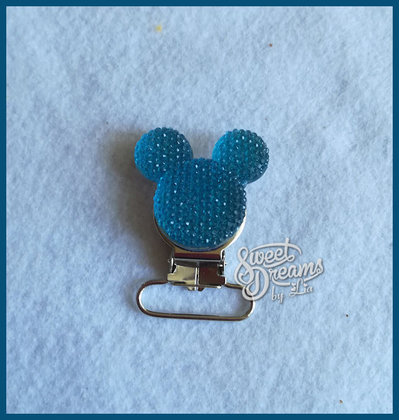 Clip per catenella porta ciuccio Topolino strass azzurro Clip per catenella porta ciuccio Topolino strass azzurro