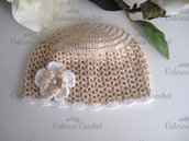 Cappellino beige neonata neonato cotone all'uncinetto
