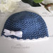 Cappellino neonato uncinetto cotone blu bordo bianco fatto a mano nascita