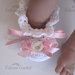 Scarpine bianco/rosa battesimo cerimonia nascita neonata cotone uncinetto