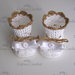 Set coordinato bianco/bronzo scarpine+cappellino battesimo cerimonia nascita cotone  uncinetto