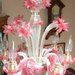 Fiori, rosette, foglie e tazze, ricambi per lampadari di Venini, Mazzega, Artemide, Arlecchino, Sputnik, con pezzi rotti, in vetro soffiato di Murano , color rosa