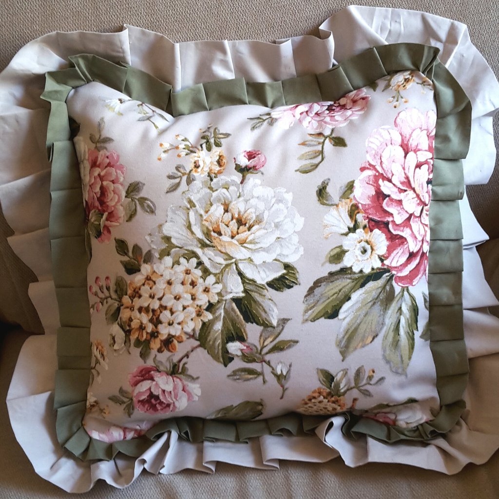 Fodera cuscino 40 x 40 country fiori beige verde - Per la casa e pe