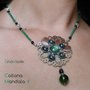 COLLANA GIROCOLLO MANDALA 4 - in acciaio e perline con cabochon glitter verde e grigio nero argento - NICKEL FREE!!!