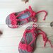 Scarpine neonata/sandali uncinetto cotone corallo con laccetto alla caviglia - fatti a mano