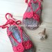 Scarpine neonata/sandali uncinetto cotone corallo con laccetto alla caviglia - fatti a mano