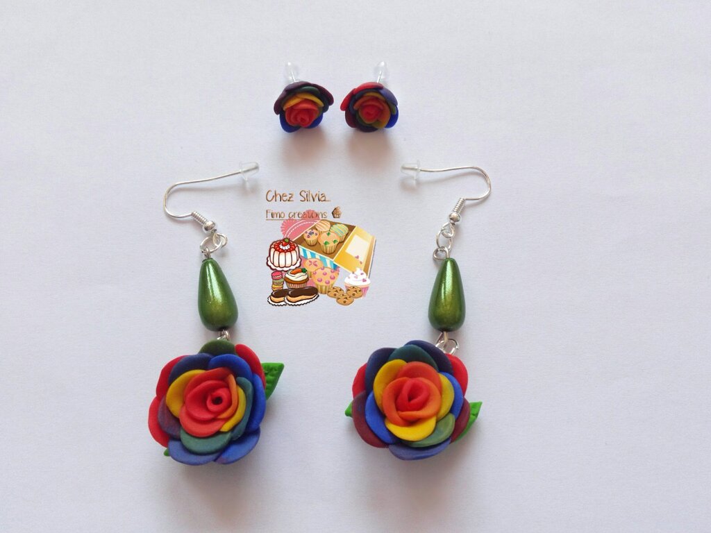 Orecchini Rose Arcobaleno A Perno - Gioielli - Orecchini - Di Chez - Foto 2
