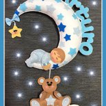 Fiocco nascita bebè su luna con orsetto