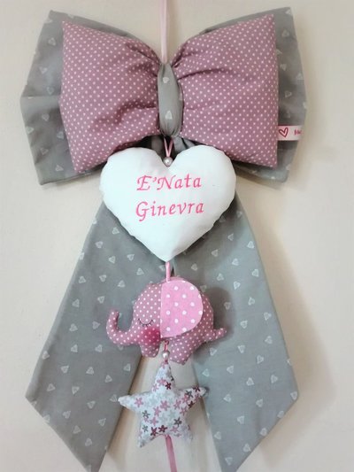 Fiocco nascita con elefantino e stellina portafortuna Fiocco nascita con elefantino e stellina portafortuna