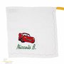 Asciugamano in spugna di cotone bianco con ricamo Cars personalizzato con nome - Misure: 30 x 30 cm