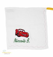 Asciugamano in spugna di cotone bianco con ricamo Cars personalizzato con nome - Misure: 30 x 30 cm