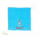 Asciugamano in spugna di cotone azzurro con Tom & Jerry personalizzato con nome - Misure: 30 x 30 cm