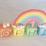 Cake topper cubi unicorni doppio arcobaleno compleanno bimba 6 cubi 6 lettere