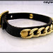 Bracciale unisex in vero cuoio nero, con catena colore oro